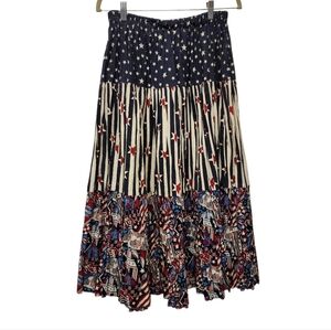 Patriotic Blue and Black and red stripes and stars Tiered Maxi broom Skirt